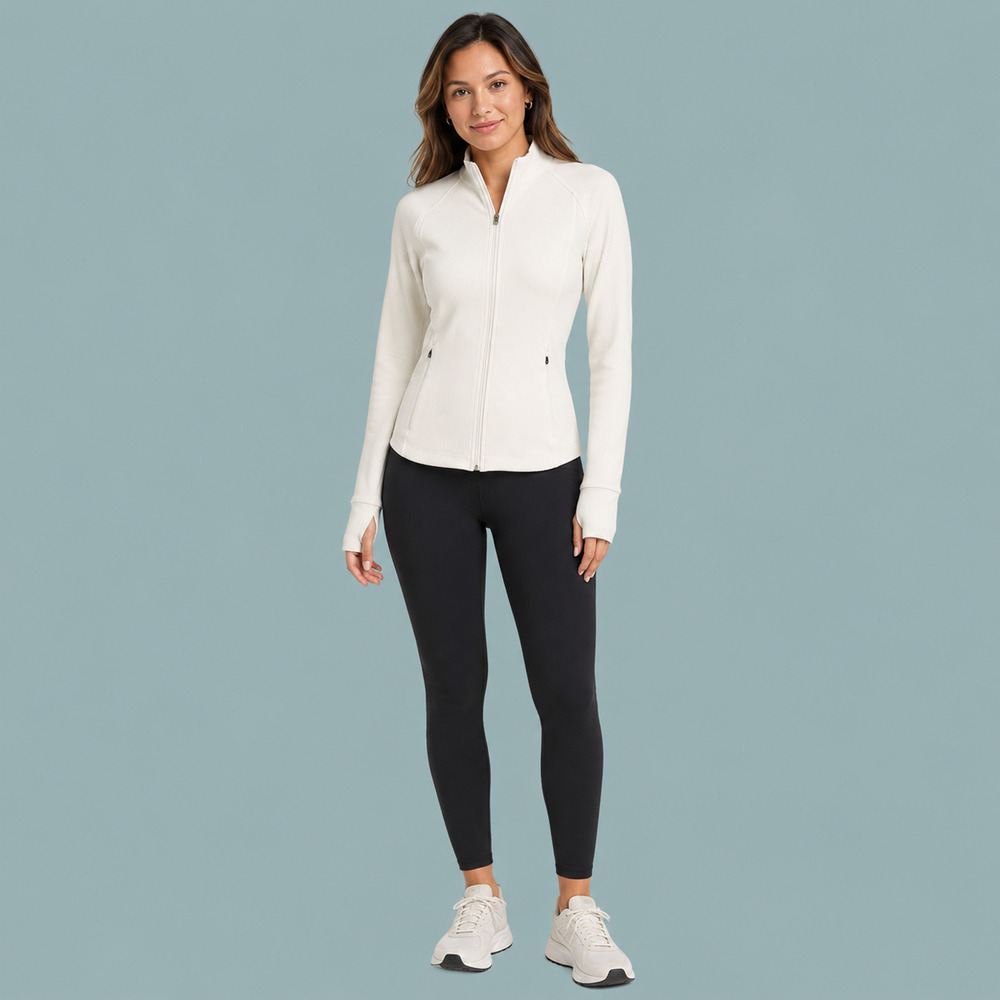 Athleta Size Small S Salutation White Solid Ribbed Full Zip Active Jacket